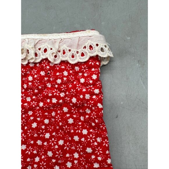 Vintage handmade Quilted Red Christmas Stocking Lace Trim snowflakes 10.5" READ - Picture 3 of 6